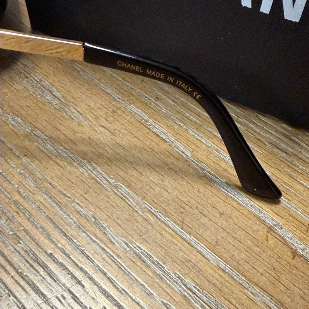 CHANEL Rimless Square Sunglasses in Black with Gold Details